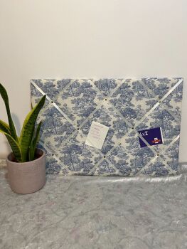 Blue Toile De Jouy Padded Fabric Notice Memo Board - French Lovers Design, Gift for Mum, Sister, Friend etc - Bespoke & Custom Service