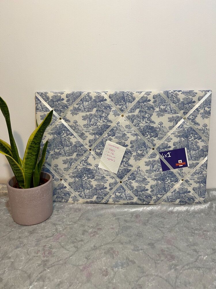 Blue Toile De Jouy Padded Fabric Notice Memo Board - French Lovers Design, 