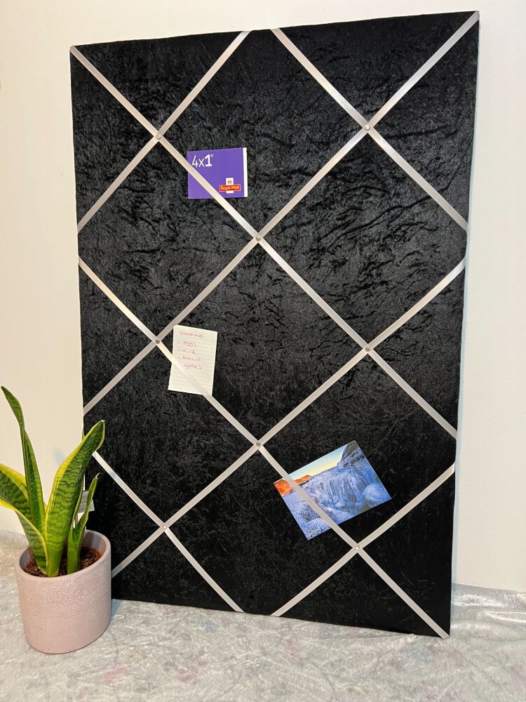 Black Velvet Lightly Padded Fabric Notice Bulletin Board - Great gift to di
