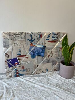 Nautical Sailing Boats Lightly Padded Fabric Notice Bulletin Memo Cork Board in Linen - Bespoke Handcrafted Service - Great gift to display photos, me