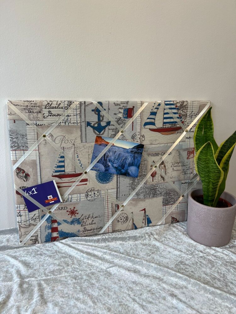 Nautical Sailing Boats Lightly Padded Fabric Notice Bulletin Memo Cork Boar
