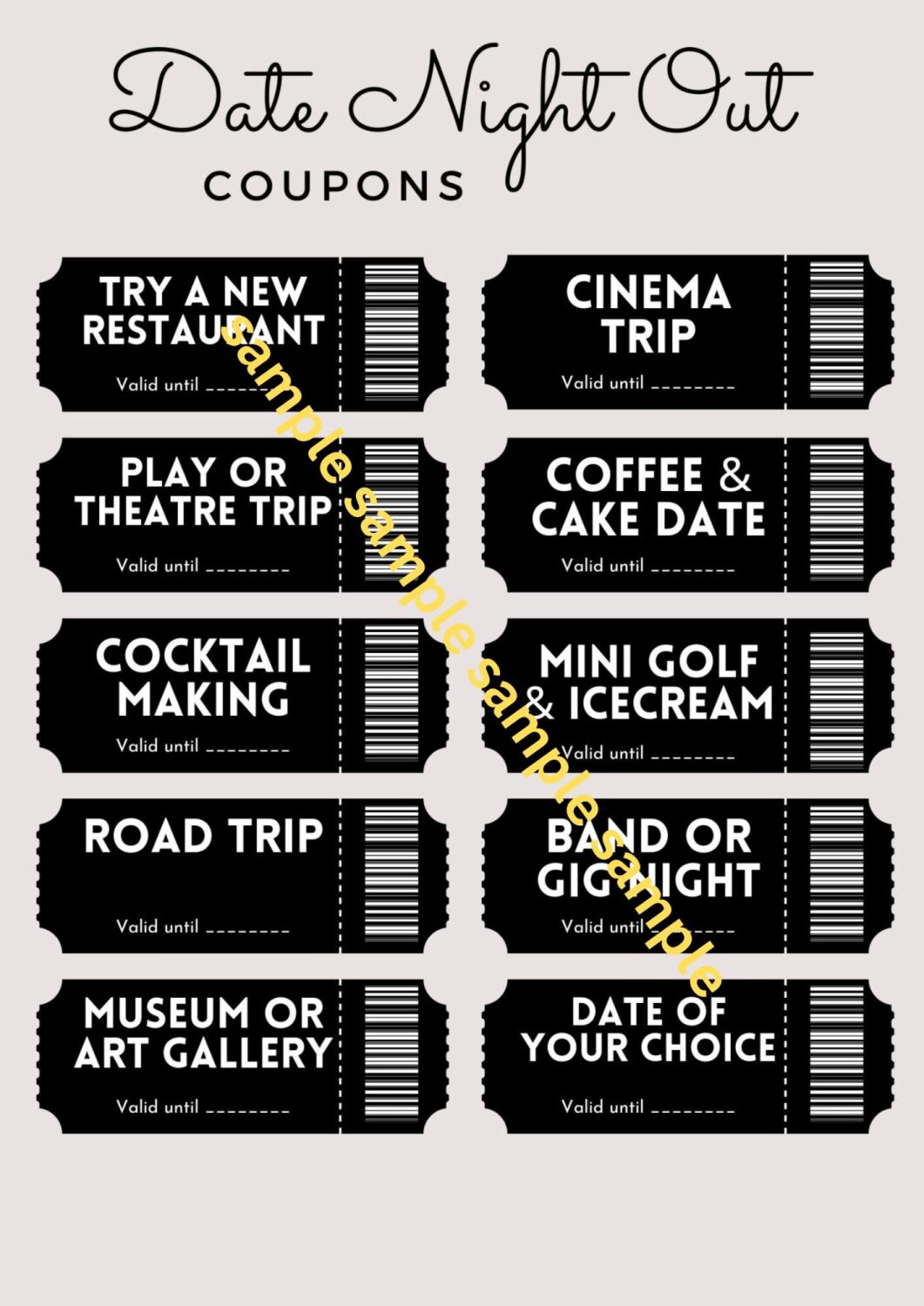 Date Night Out Gift Coupons - Instant Digital Download PDF & JPG Printable 