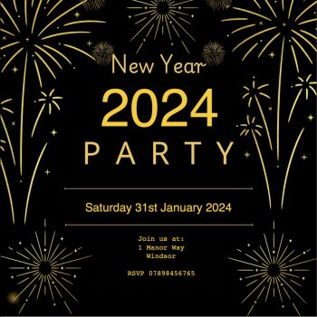 New Years Eve Party Invitation - Customisable + Editable Digital Download PDF Printable in Black With Gold Fireworks - Quick & Easy to use