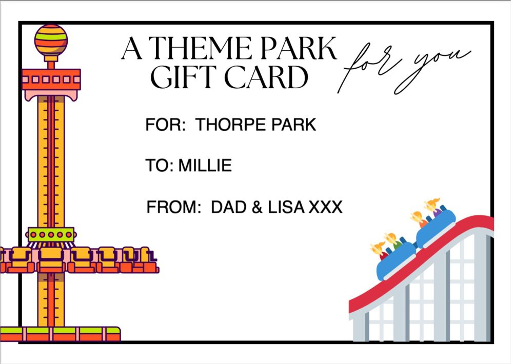 Theme Park Gift Token / Voucher - Instant Customisable + Editable Digital D