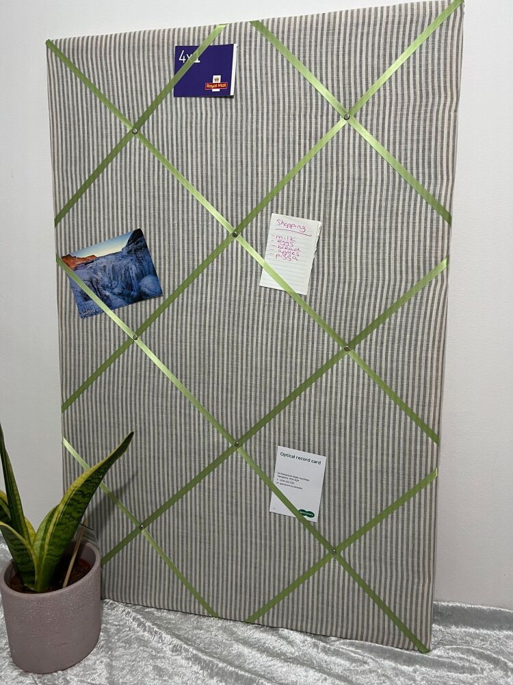 Candy Stripe Grey & White Fabric Padded Fabric Notice Memo Board - Great gi