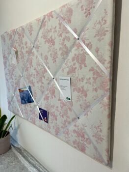 Eloise Pink Floral Toile Padded Fabric Notice Pin Memo Board - Gift for girls bedroom / feminine home - display photos, memos etc - Handmade