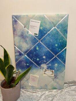 Blue Galaxy Space Stars Padded Fabric Notice Pin Memo Board - Gift for astronomy enthusiast / home - display photos, notes etc - Handmade