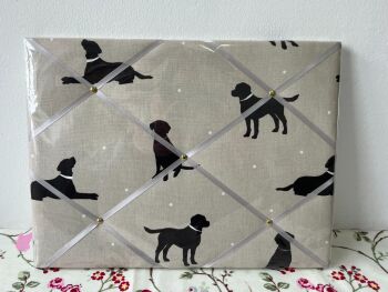 Black Labrador Rover Dog in Beige Handcrafted Lightly Padded Fabric Notice Bulletin Memo Pin Cork Board in 40x30cm - ready to post