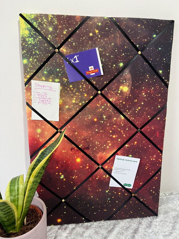 Handmade Black Space Stars Candy Nebula Fabric Notice Board – Customisable 