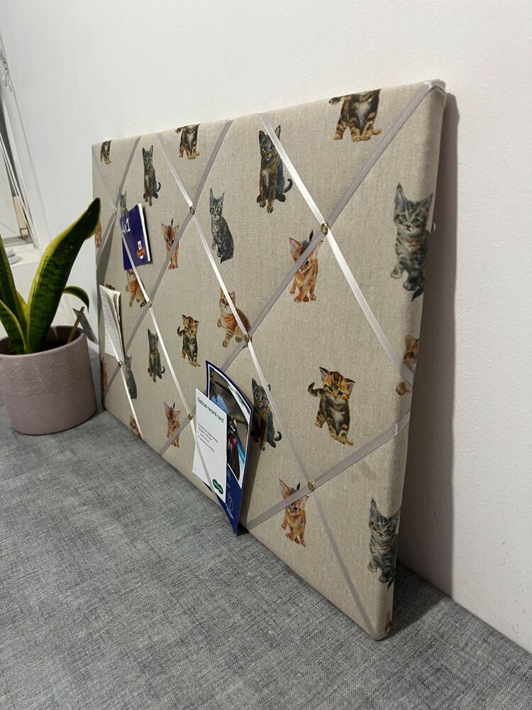 Handmade Linen Look Cat Fabric Notice Board – Cute Tabby & Ginger Kittens M