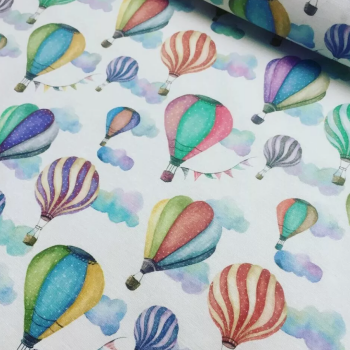 Hot Air Balloon Fabric Notice Board with Ribbon – Memo Photo Display Board in Pastel Sky Print