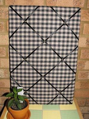 Large Laura Ashley Charcoal Gingham Hand Crafted Fabric Notice / Pin / Memo