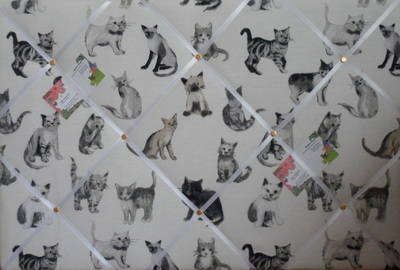 Large Prestigious Charcoal Cool Cats Hand Crafted Fabric Memory / Notice /