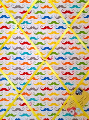 Medium Riley Blake Geeky Chic Moustache Hand Crafted Fabric Notice / Memory