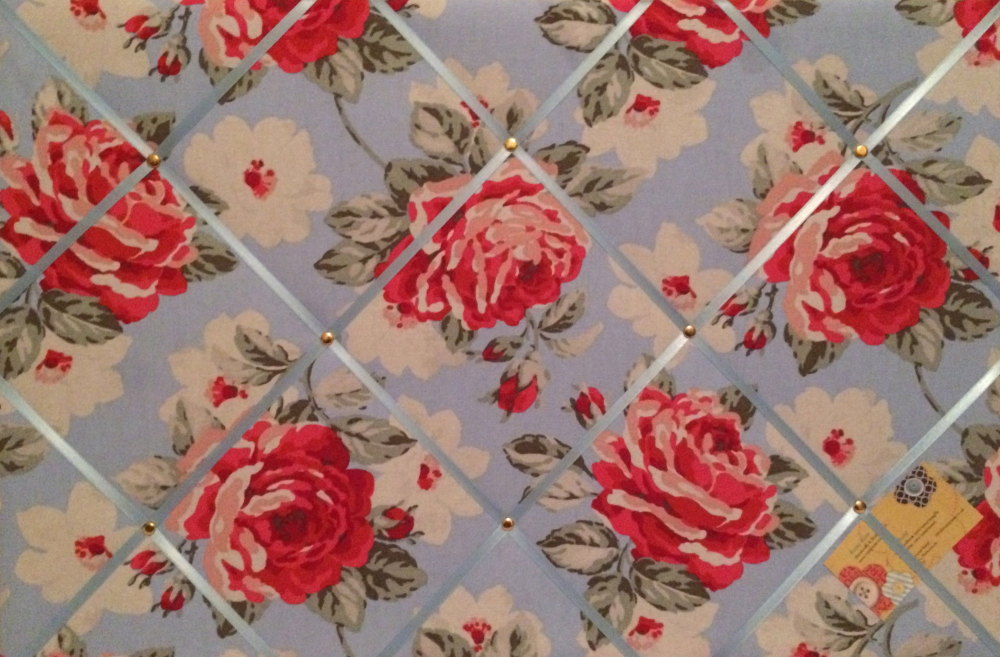 Large 60x40cm Cath Kidston New Rose Bloom Blue Hand Crafted Fabric Notice /