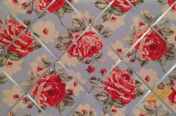 Large 60x40cm Cath Kidston New Rose Bloom Blue Hand Crafted Fabric Notice / Pin / Memo / Memory Board