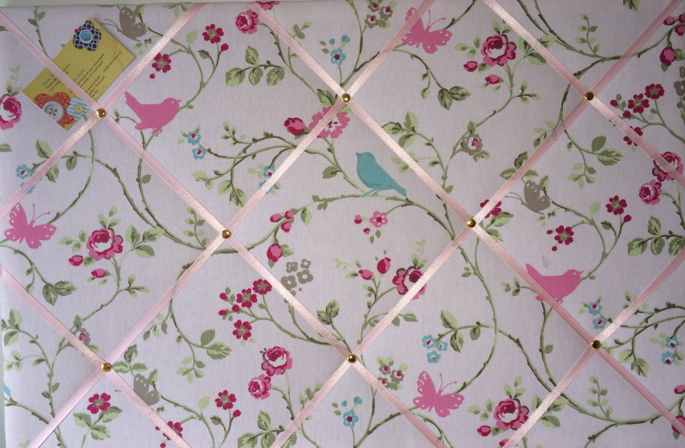 Large 60x40cm Clarke & Clarke Rose Bird Trail Hand Crafted Fabric Notice /