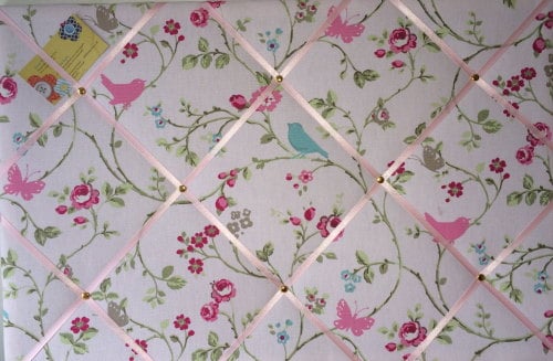Large 60x40cm Clarke & Clarke Rose Bird Trail Hand Crafted Fabric Notice /