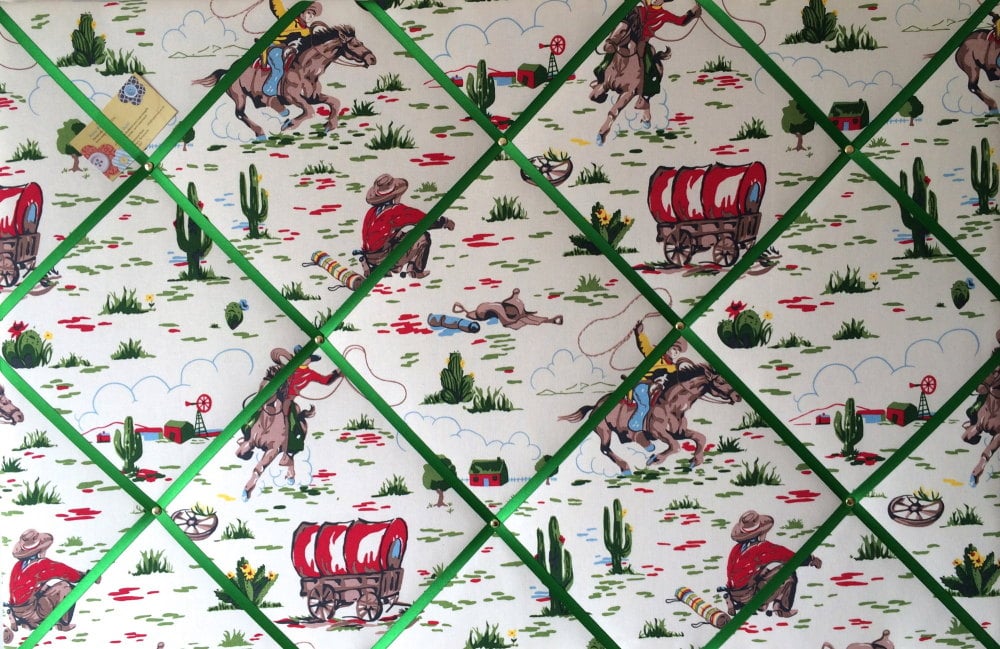 Large 60x40cm Cath Kidston Cowboy Horse Hand Crafted Fabric Notice / Pin /