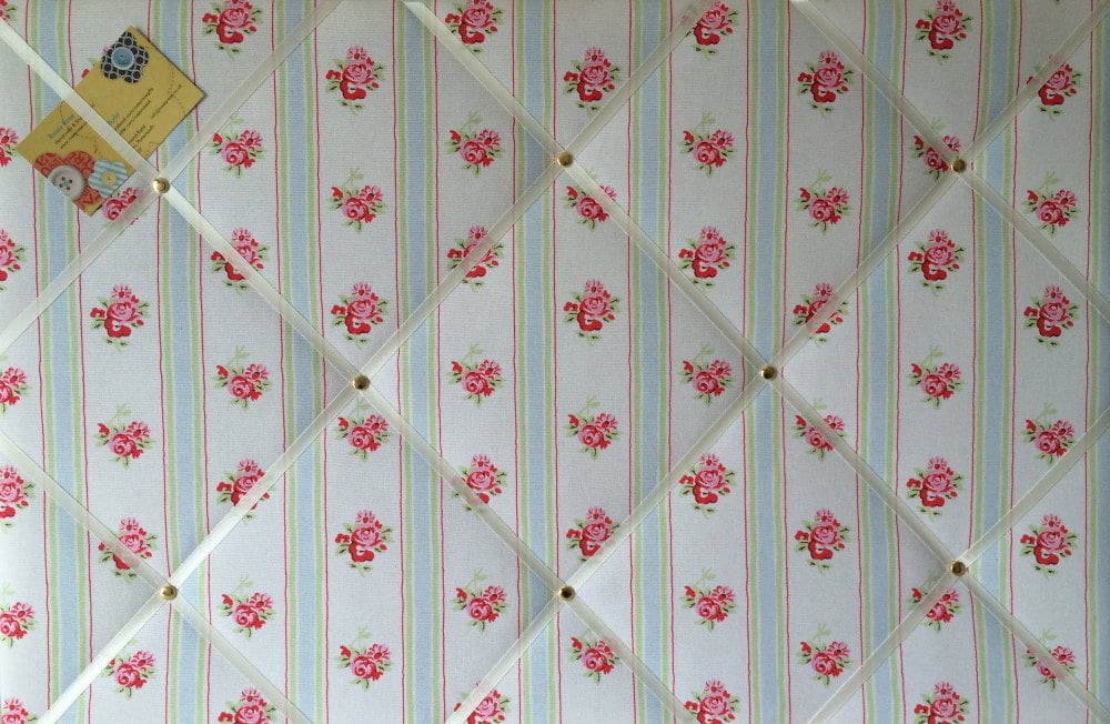 Large 60x40cm Cath Kidston White Rose Stripe Hand Crafted Fabric Notice / P