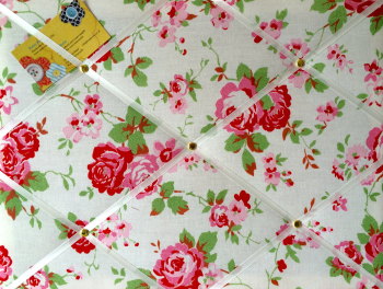 Medium 40x30cm Cath Kidston / IKEA White Rosali Rose Hand Crafted Fabric Notice / Pin / Memo / Memory Board