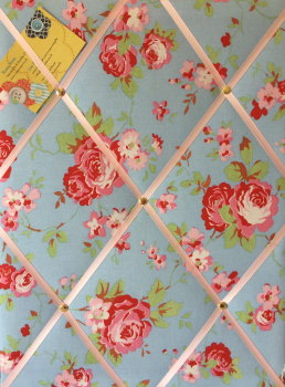 Medium 40x30cm Cath Kidston / IKEA Blue Rosali Rose Hand Crafted Fabric Notice / Pin / Memo / Memory Board