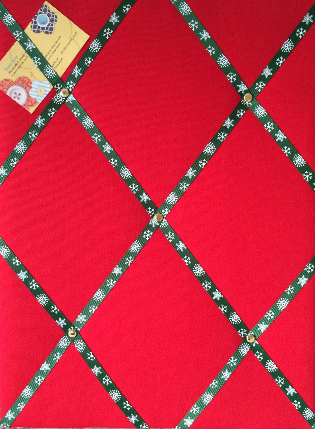 Medium 40x30cm Red Christmas Xmas with Green Snowflake Ribbon for Cards / D