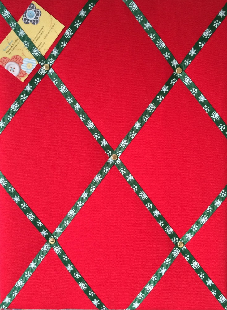 Medium 40x30cm Red Christmas Xmas with Green Snowflake Ribbon for Cards / D