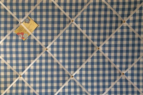 Large 60x40cm Laura Ashley Blue Gingham Hand Crafted Fabric Notice / Pin /