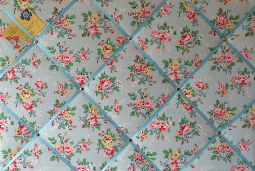 Large 60x40cm Cath Kidston Kingswood Rose Blue Hand Crafted Fabric Notice /