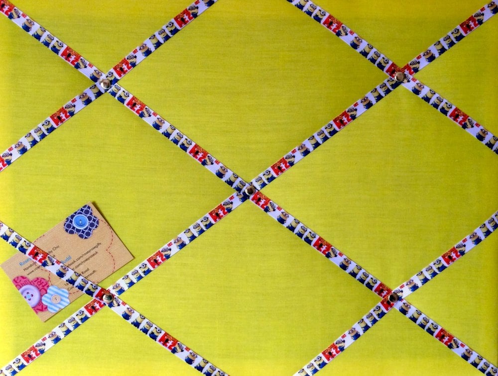 Medium 40x30cm Yellow Minions Ribbon Hand Crafted Fabric Notice / Memory /