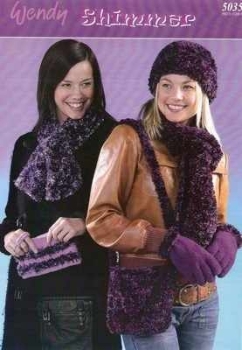 Wendy Shimmer Knitting Pattern 5035 Bags, Hats,Scarf, Gloves