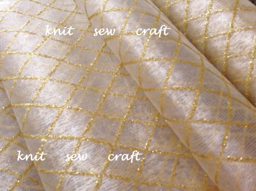 Diamond Pattern Organza Fabric Ivory And Gold Snow Sheer