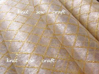 Ivory Organza Fabric Gold Diamonds Pattern Per Half Metre