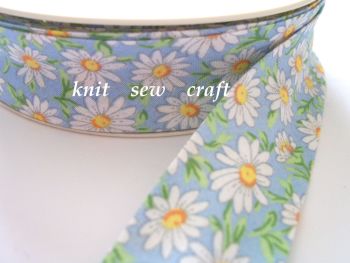 Blue Daisy Flower Print Sewing Tape - By The Reel