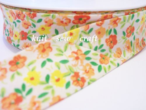 flower patterned bias 25mm orange yellow white floral print 2202 1 mtr