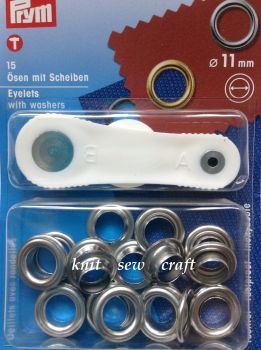 Prym 11mm eyelets washers + fixing tool 541370 Silver