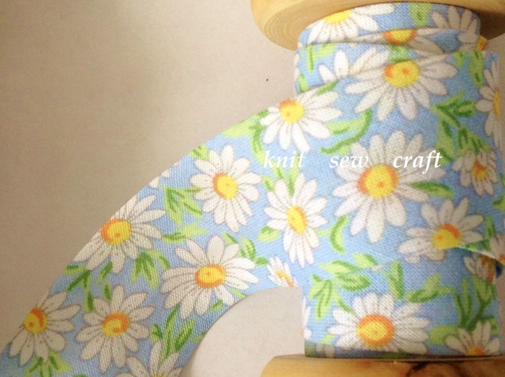 Flower Patterned Cotton Fabric Tape - Blue Daisies 2328