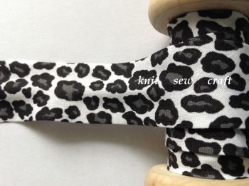 Leopard Print Cotton Bias Tape Black Grey White Animal Pattern Fabric