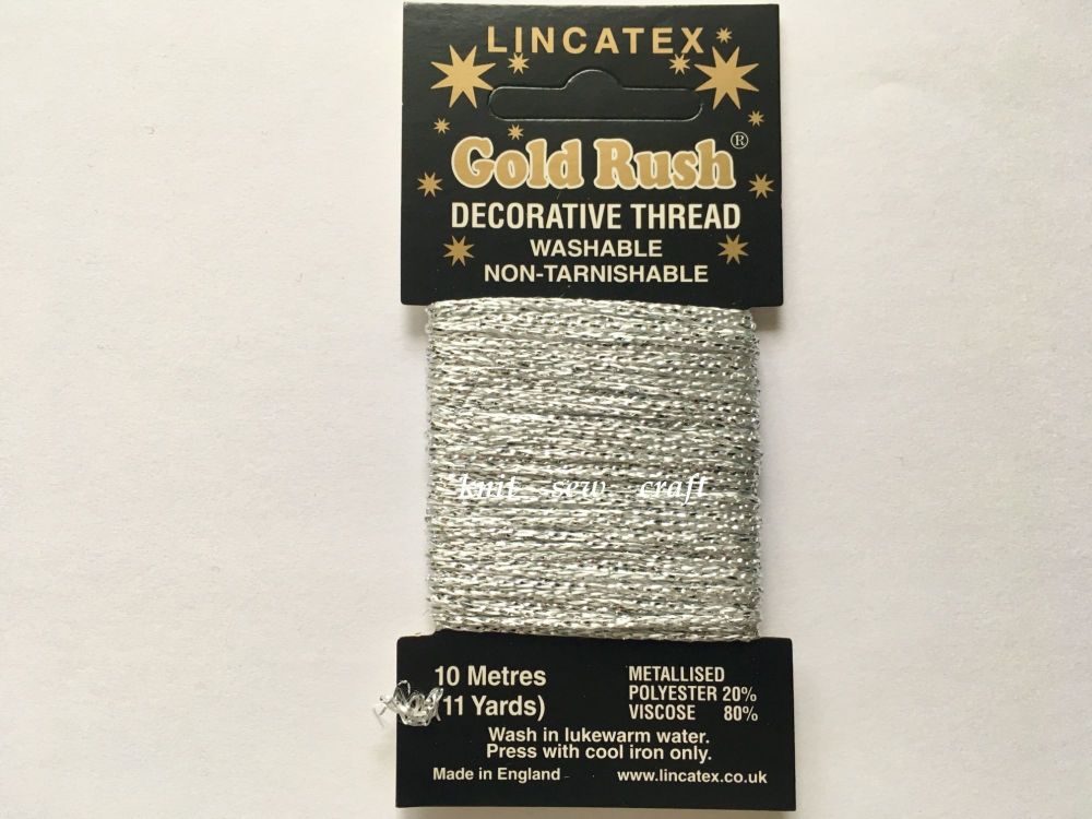 silver metallic glitter decorative sewing thread Lincatex 10 metres