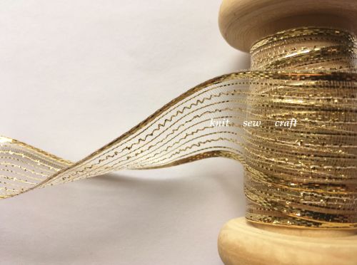 Berisfords Ribbon 1 Metre x 25mm Gold Tinsel Mesh Wired Edge