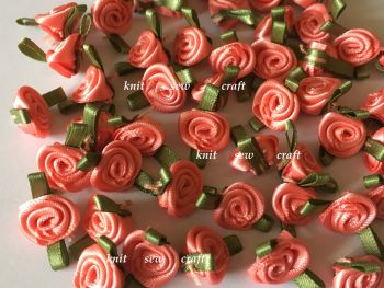 Coral Pink Satin Ribbon Roses