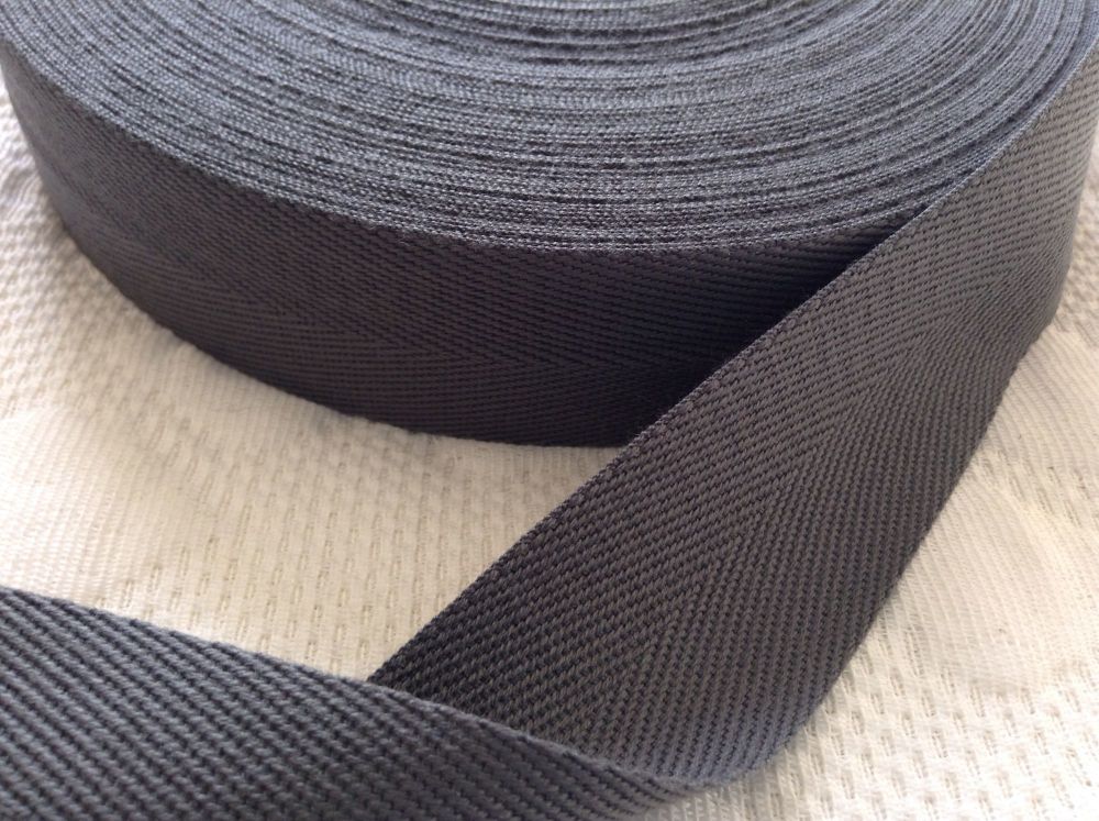 Dark Grey Tape 38mm Herringbone Patterned Webbing Sold Per Metre