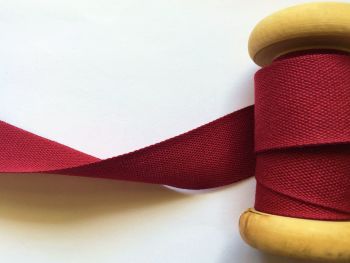 Maroon Apron Tape Woven Cotton Twill 25mm Safisa Cherry Red