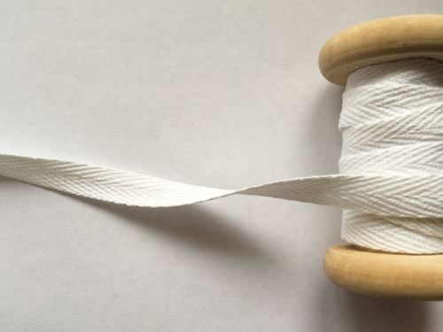 10mm White Cotton Herringbone Tape Per Metre Length