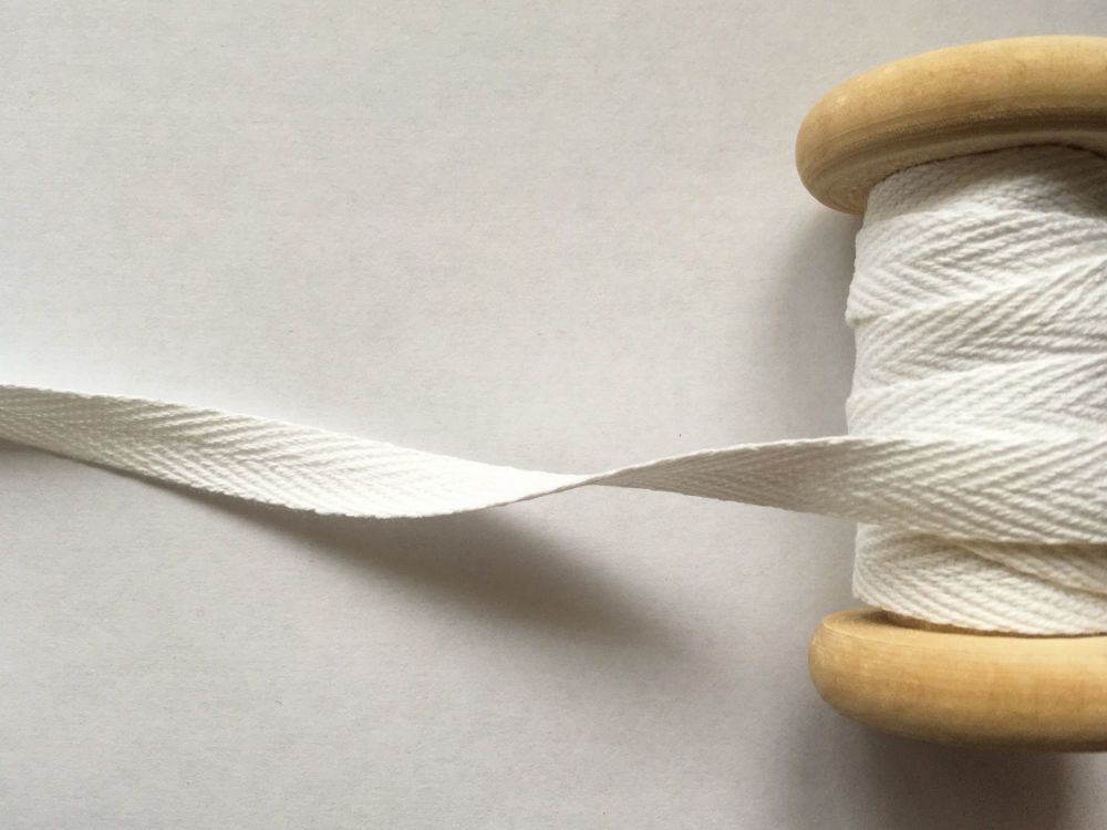 10mm White Woven Cotton Herringbone Webbing Tape