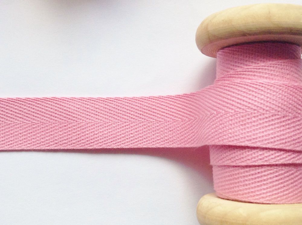 20mm Pink Cotton Herringbone Pattern Webbing Tape