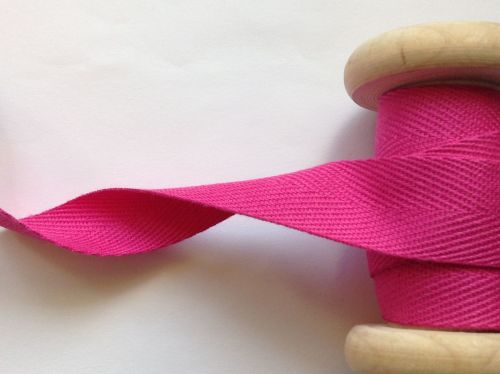 Pink Webbing Tape 20mm Herringbone Pattern Woven Cotton Twill Fuschia