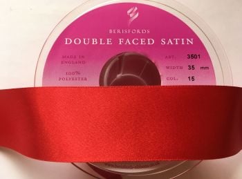 Berisfords Ribbon 1 Metre x 35mm Red Double Faced Satin