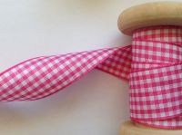 Gingham Check Ribbon - Berisfords Shocking Pink Small Checks